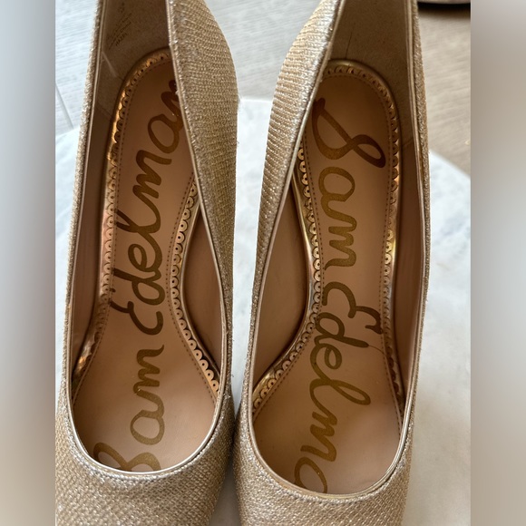 Sam Edelman Hazel Orella Metallic Gold Pointy Toe Pumps Heels - Picture 4 of 8